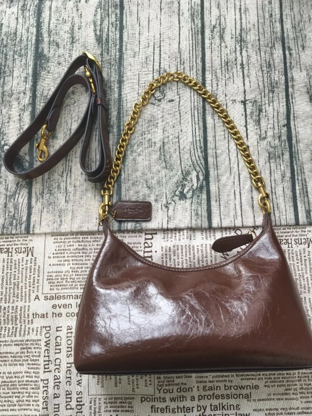 Coach chocolate brown wax leather hobo armpit bag